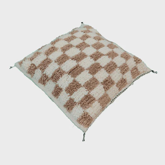 Moroccan Checkered Pillow Cover (Brown & White)