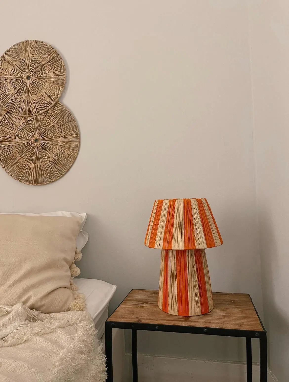 Striped Mushroom Lamp Raffia - Orange Mogadoro