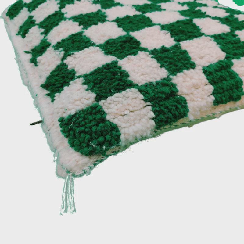 Moroccan Checkered Pillow Cover (Royal green & White)