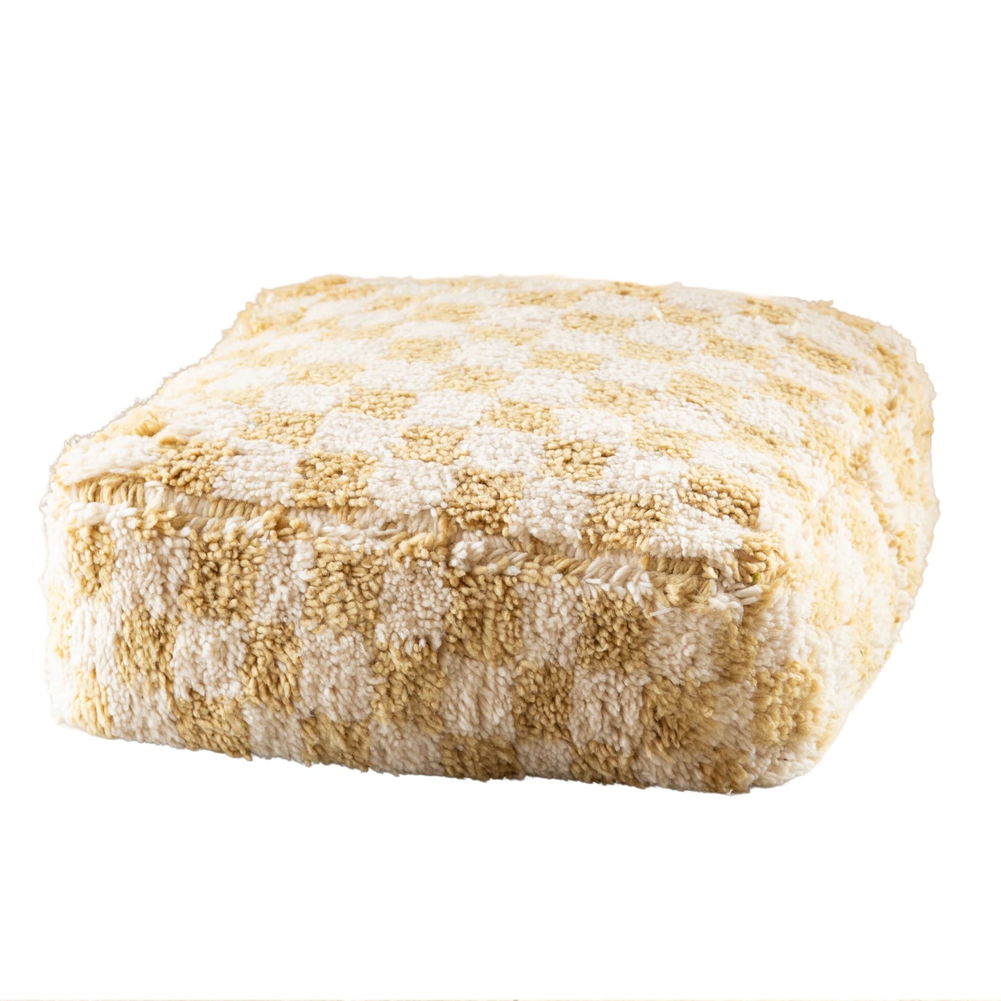 Checkered Wool Pouf - Square Moroccan Floor Cushion