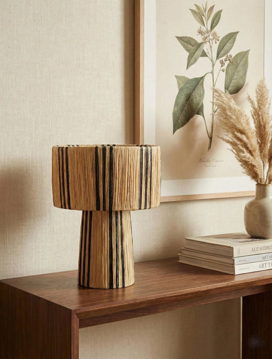 Natural Raffia Table Lamp - Natural & Black Mogadoro