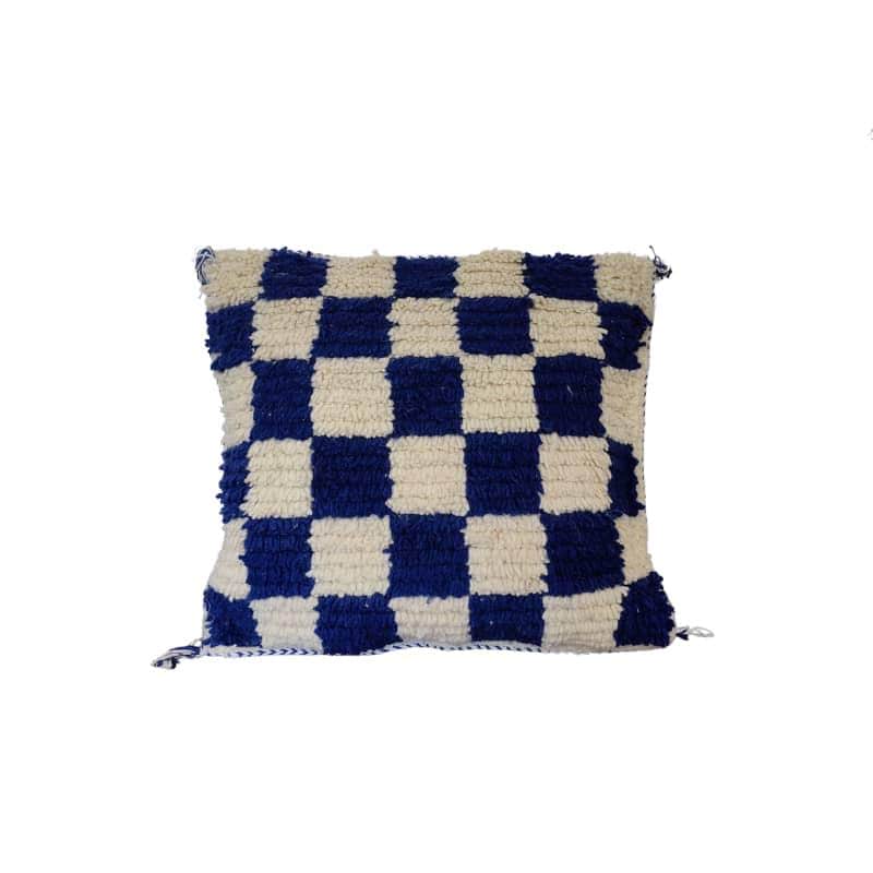 Moroccan Checkered Pillow Cover (Blue & White)