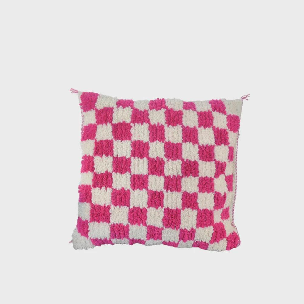 Moroccan Checkered Pillow Cover (Pink & White)