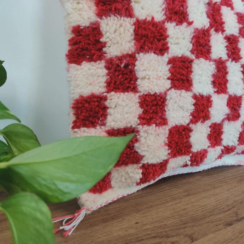 Moroccan Checkered Pillow Cover (Red & White)