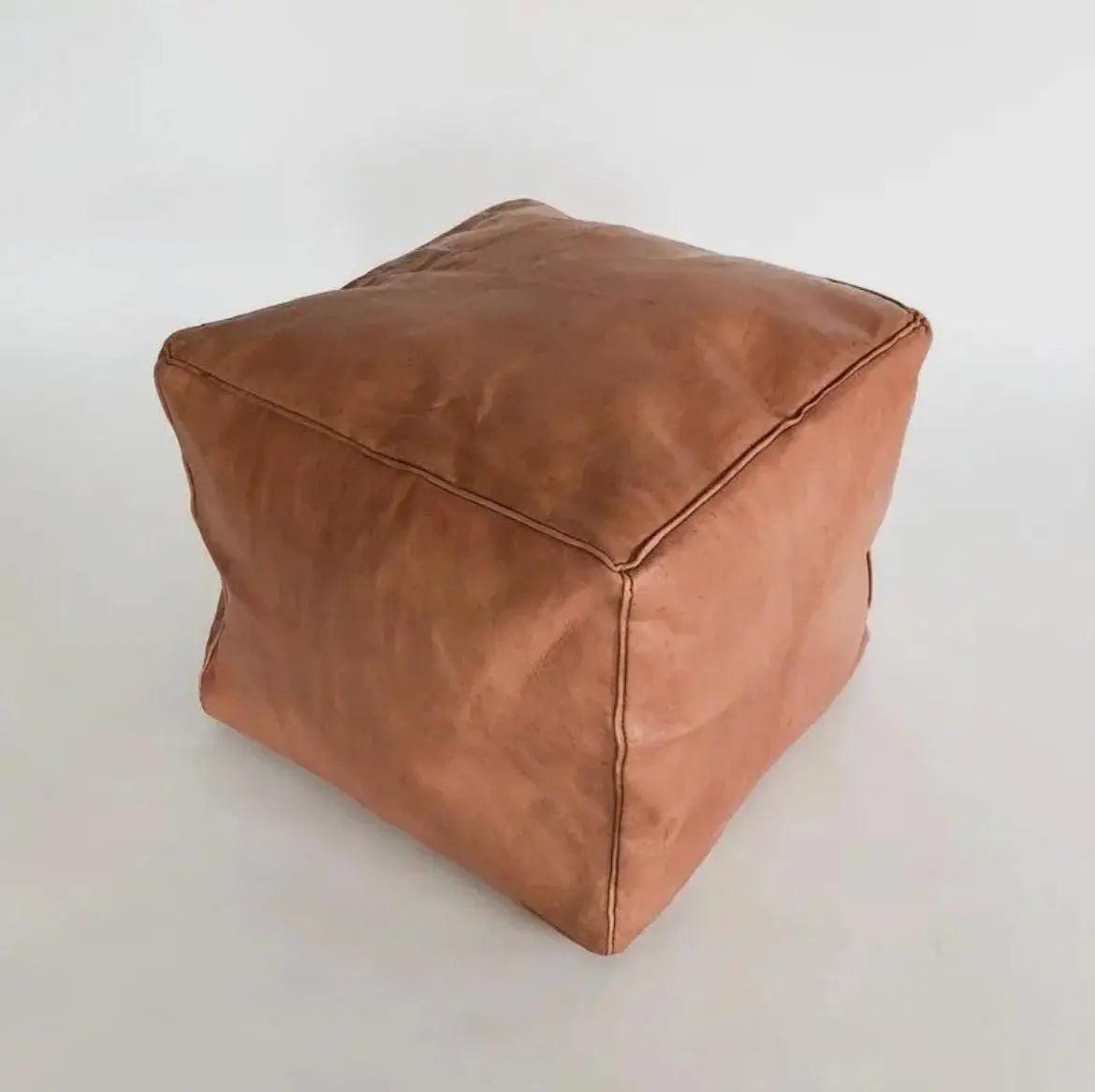 Handmade Leather Cube Footstool Boho Mogadoro