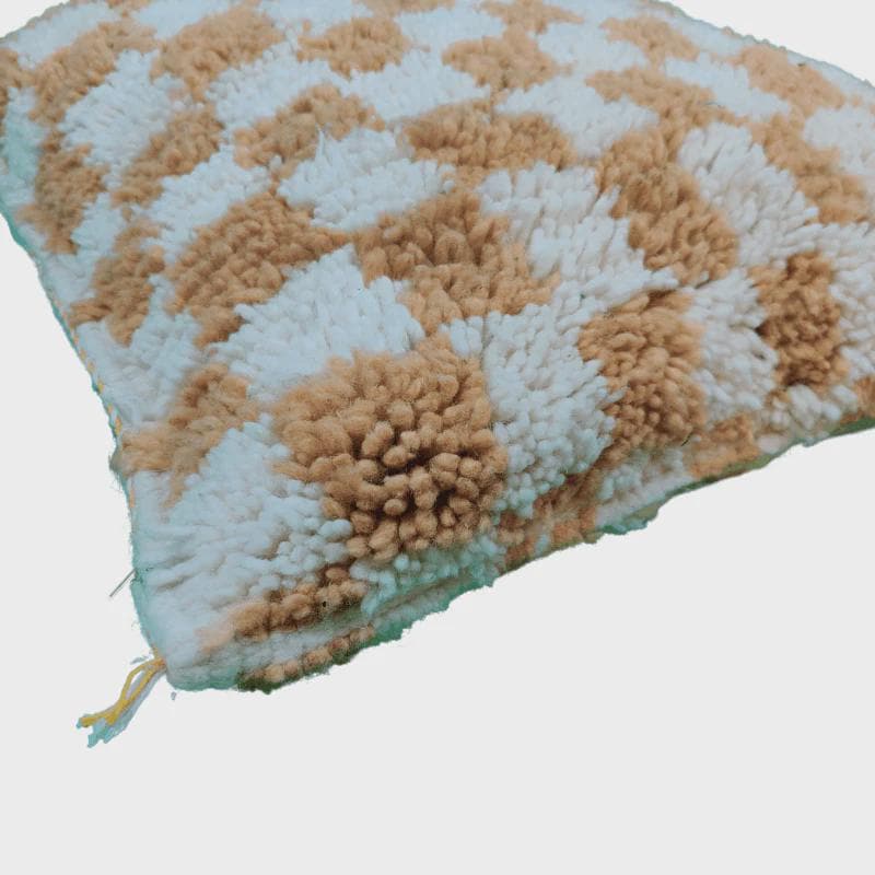 Moroccan Checkered Pillow Cover (Beige & White)