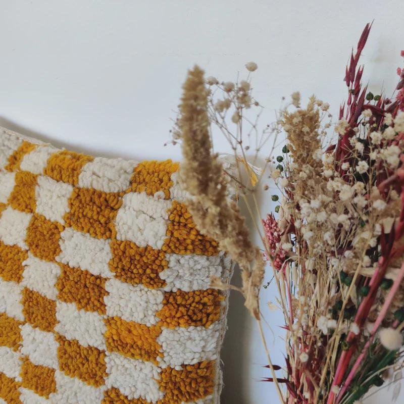Moroccan Checkered Pillow Cover (Yellow & White)