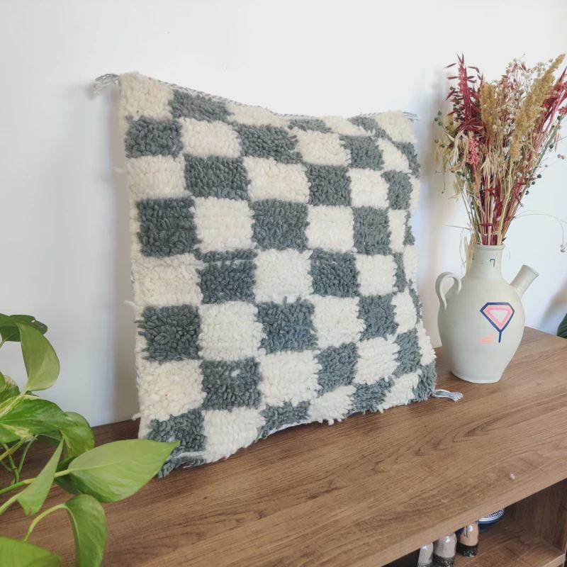 Moroccan Checkered Pillow Cover (Gray & White)