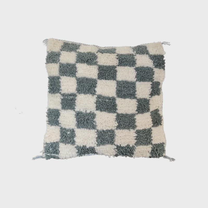 Moroccan Checkered Pillow Cover (Gray & White)