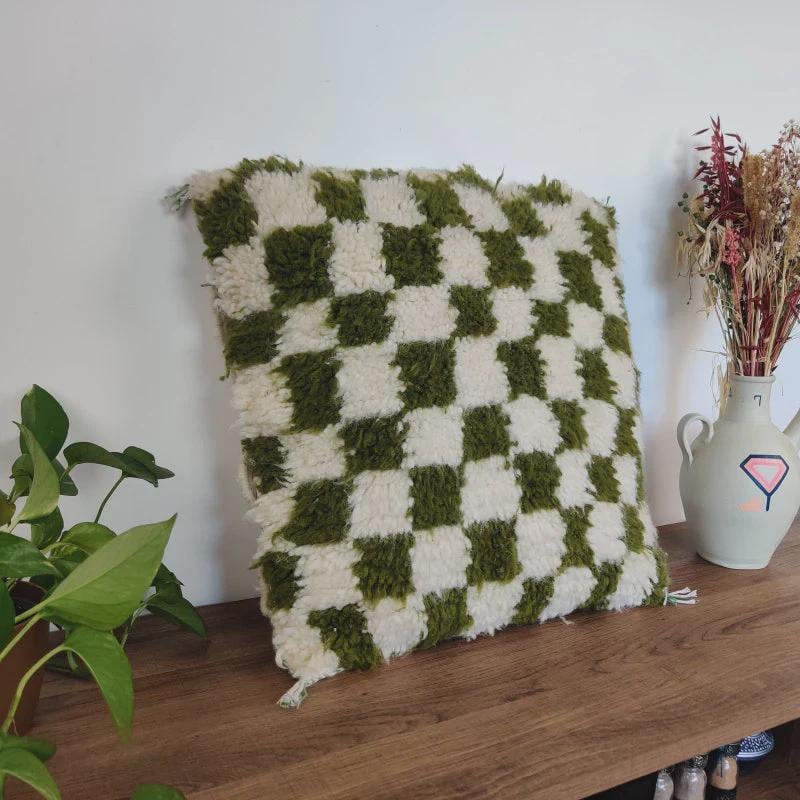 Moroccan Checkered Pillow Cover (Khaki & White)