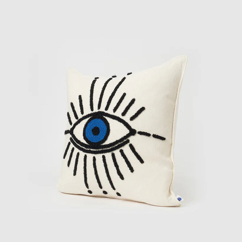 Square Evil Eye Pillow Cover - Tufted Cotton Cushion