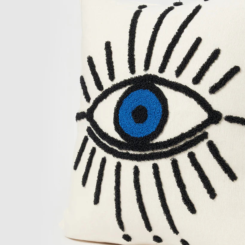 Square Evil Eye Pillow Cover - Tufted Cotton Cushion
