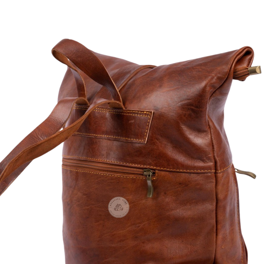 Leather Roll Top Backpack - Moroccan Rucksack / Laptop Bag