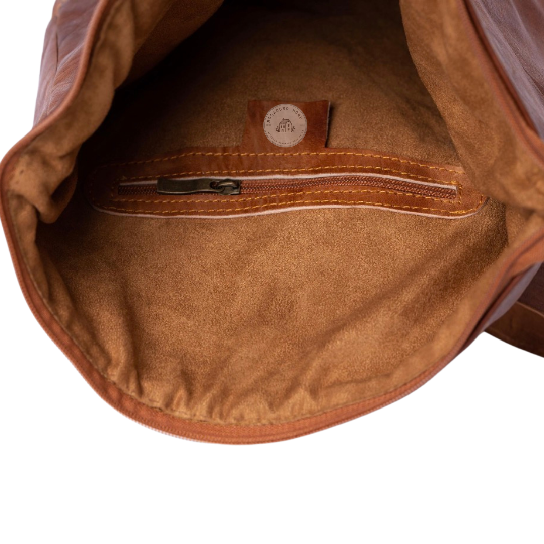 Brown Leather Roll Top Backpack