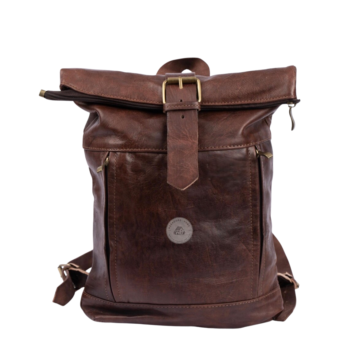 Dark Brown Leather Roll Top Backpack
