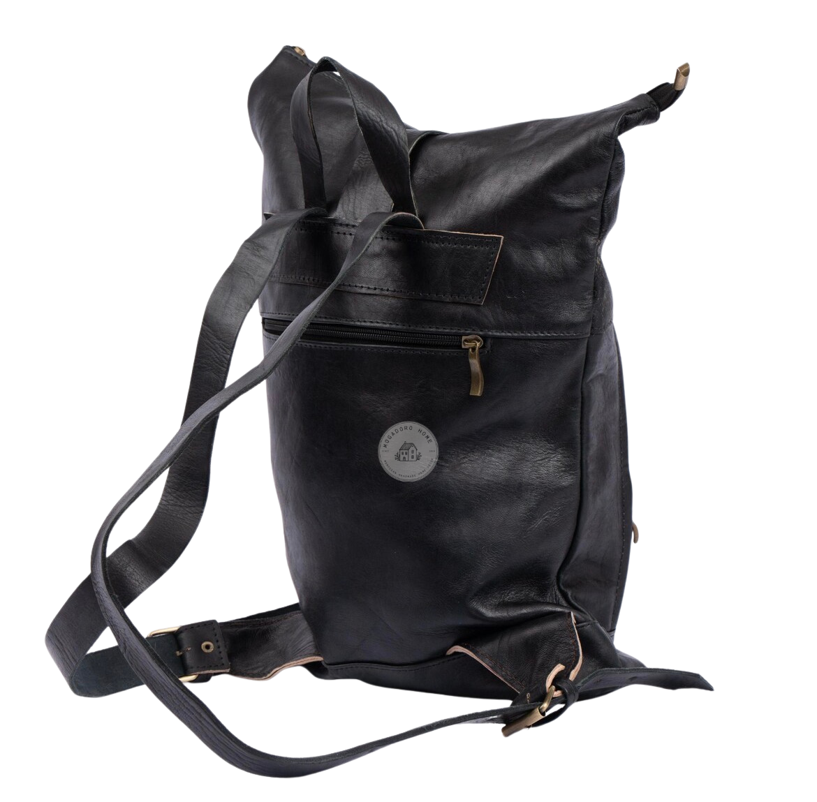 Black Leather Roll Top Backpack