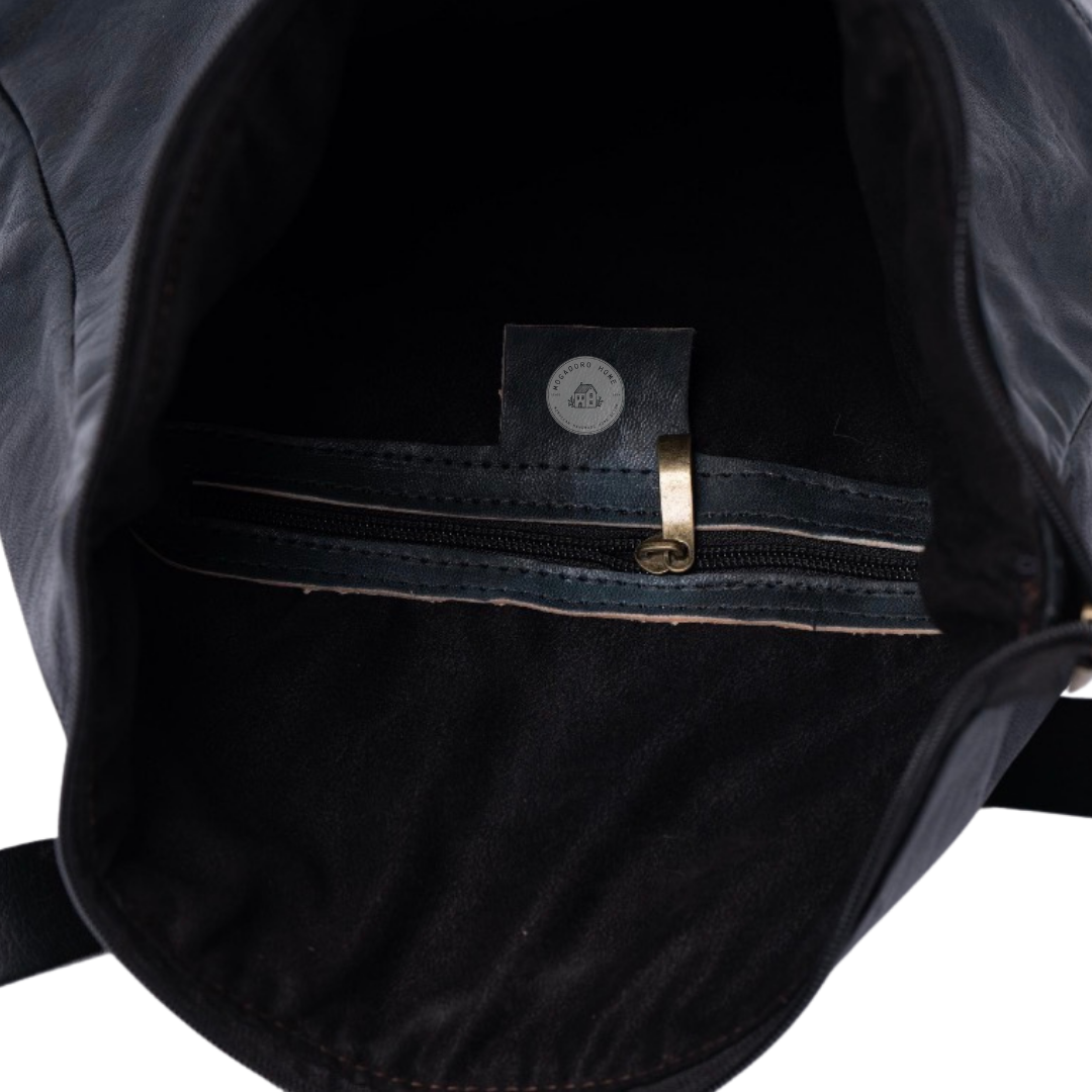 Black Leather Roll Top Backpack