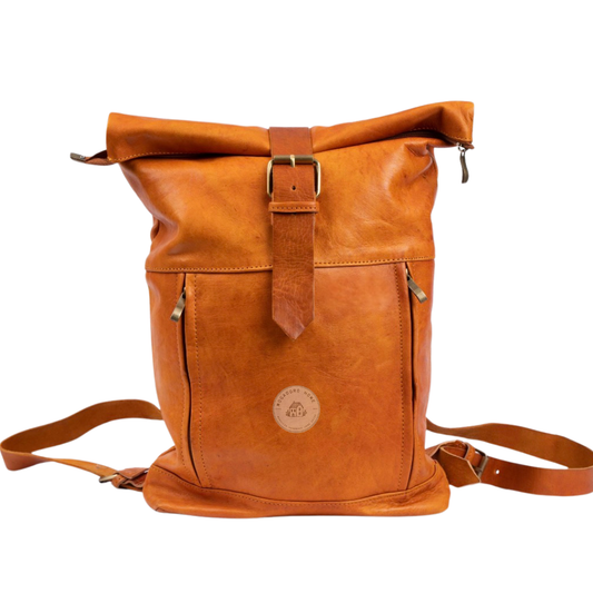 Leather Roll Top Backpack - Moroccan Rucksack / Laptop Bag