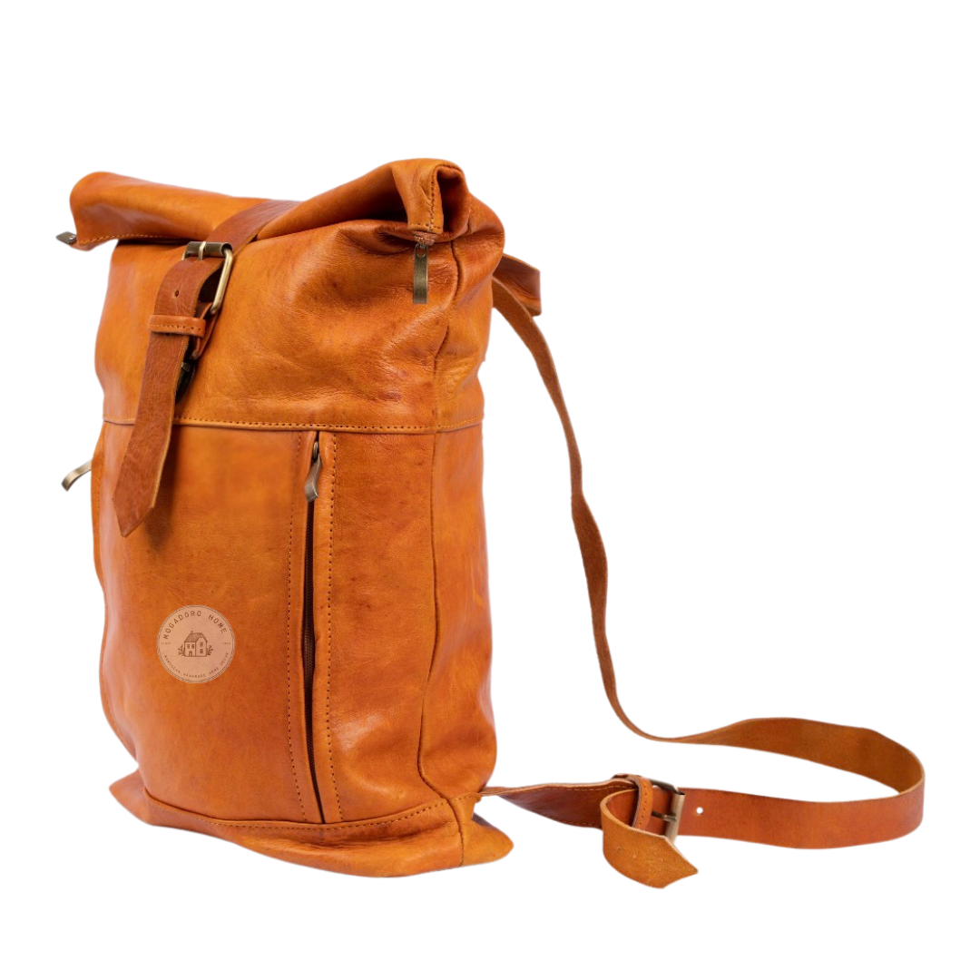Leather Roll Top Backpack - Moroccan Rucksack / Laptop Bag