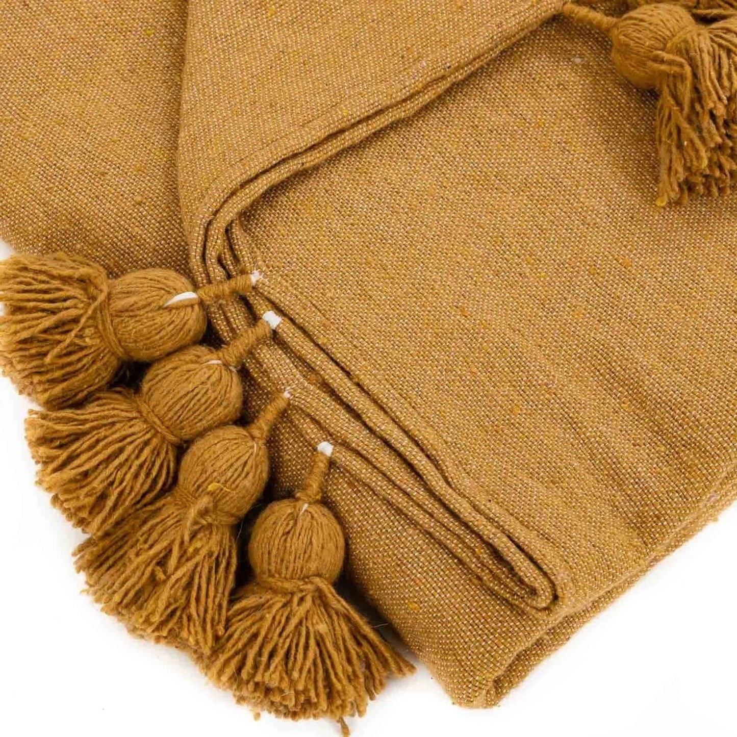 Camel Moroccan Pom Pom Blanket