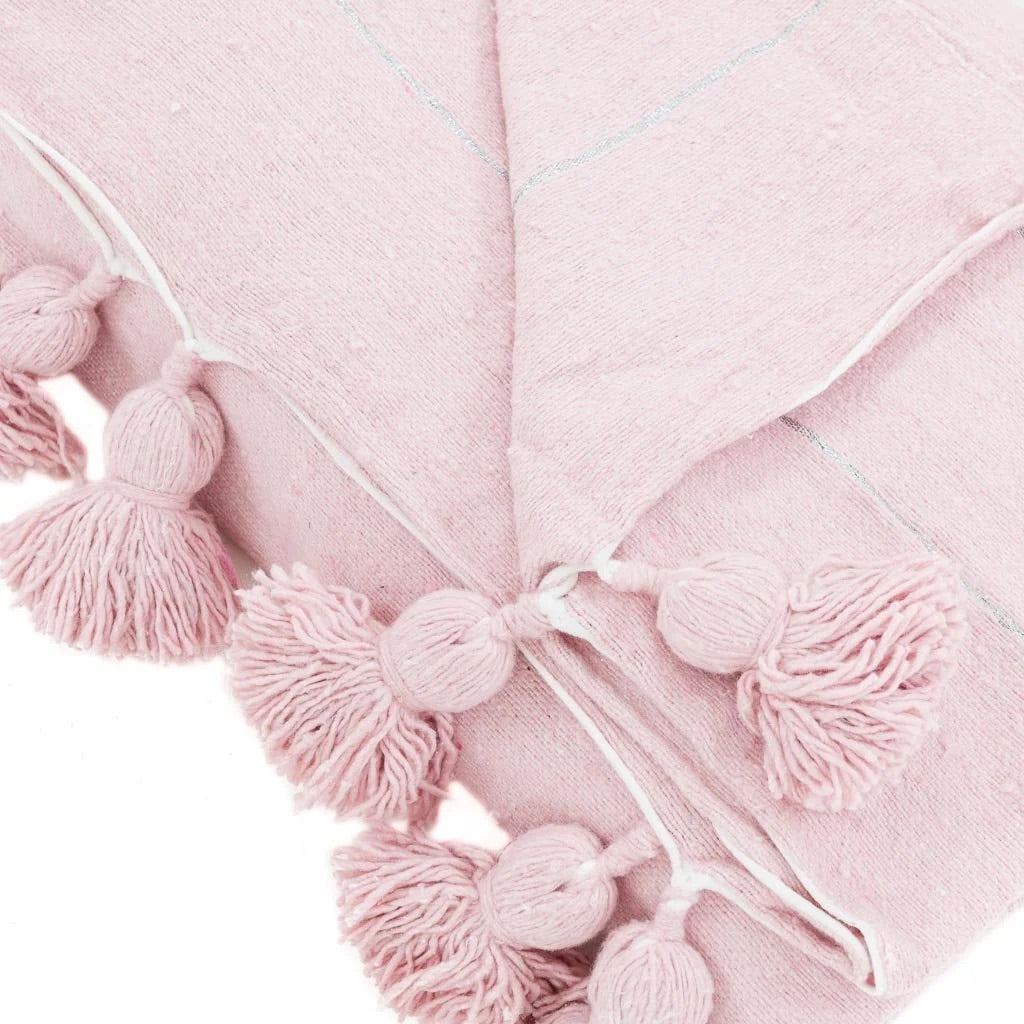 Pink & Silver Moroccan Pom Pom Blanket