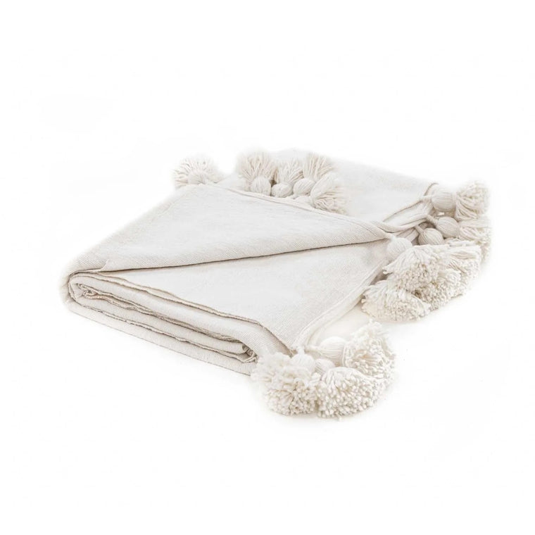 Weiße marokkanische Pom-Pom-Decke