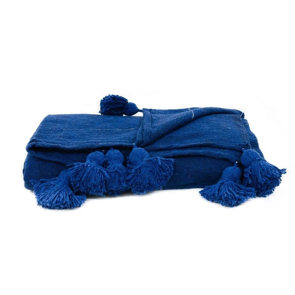Blue & Silver Moroccan Pom Pom Blanket