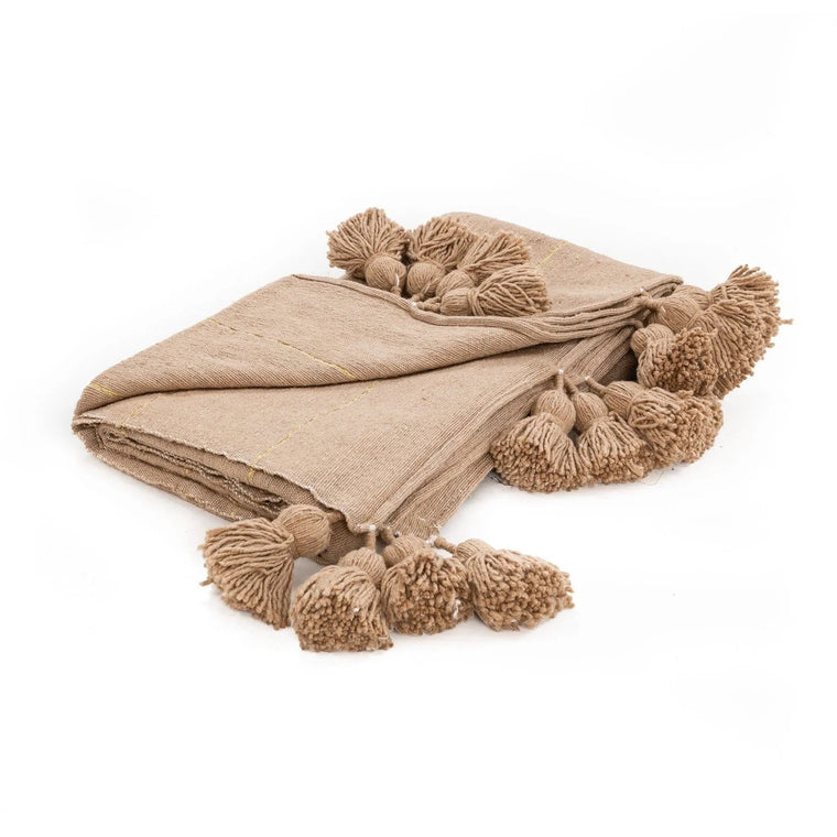 Braun & Gold Marokkanische Pom-Pom-Decke