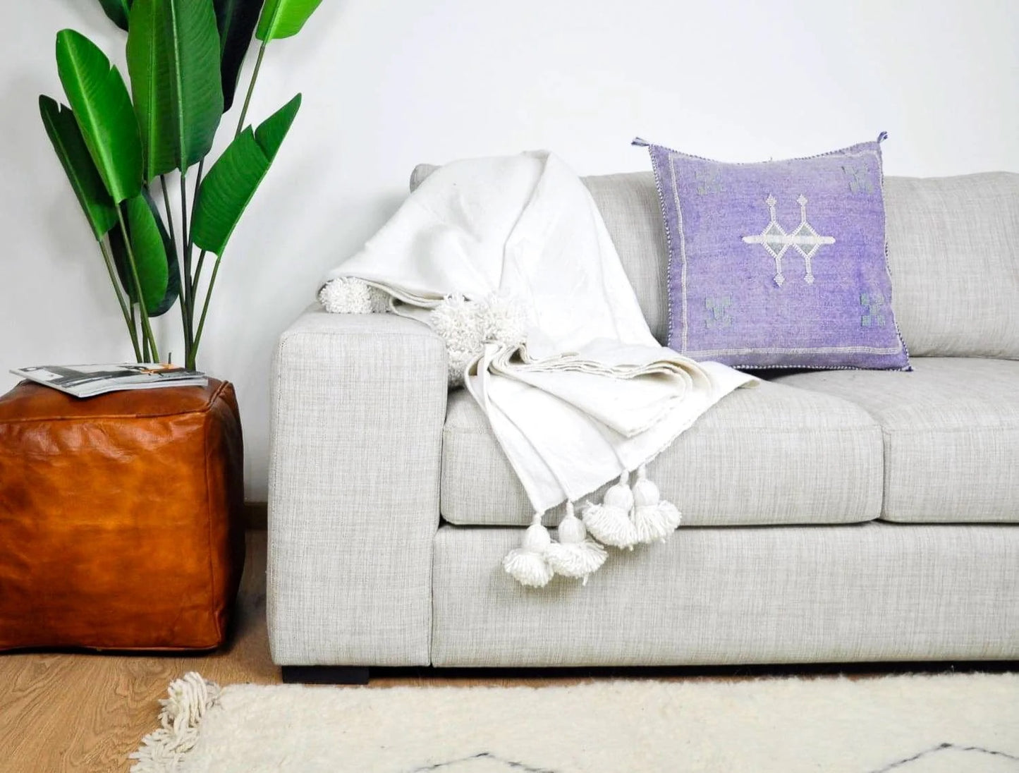 White Moroccan Pom Pom Blanket