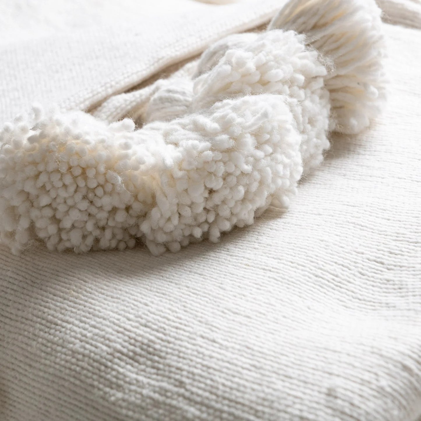 White Moroccan Pom Pom Blanket