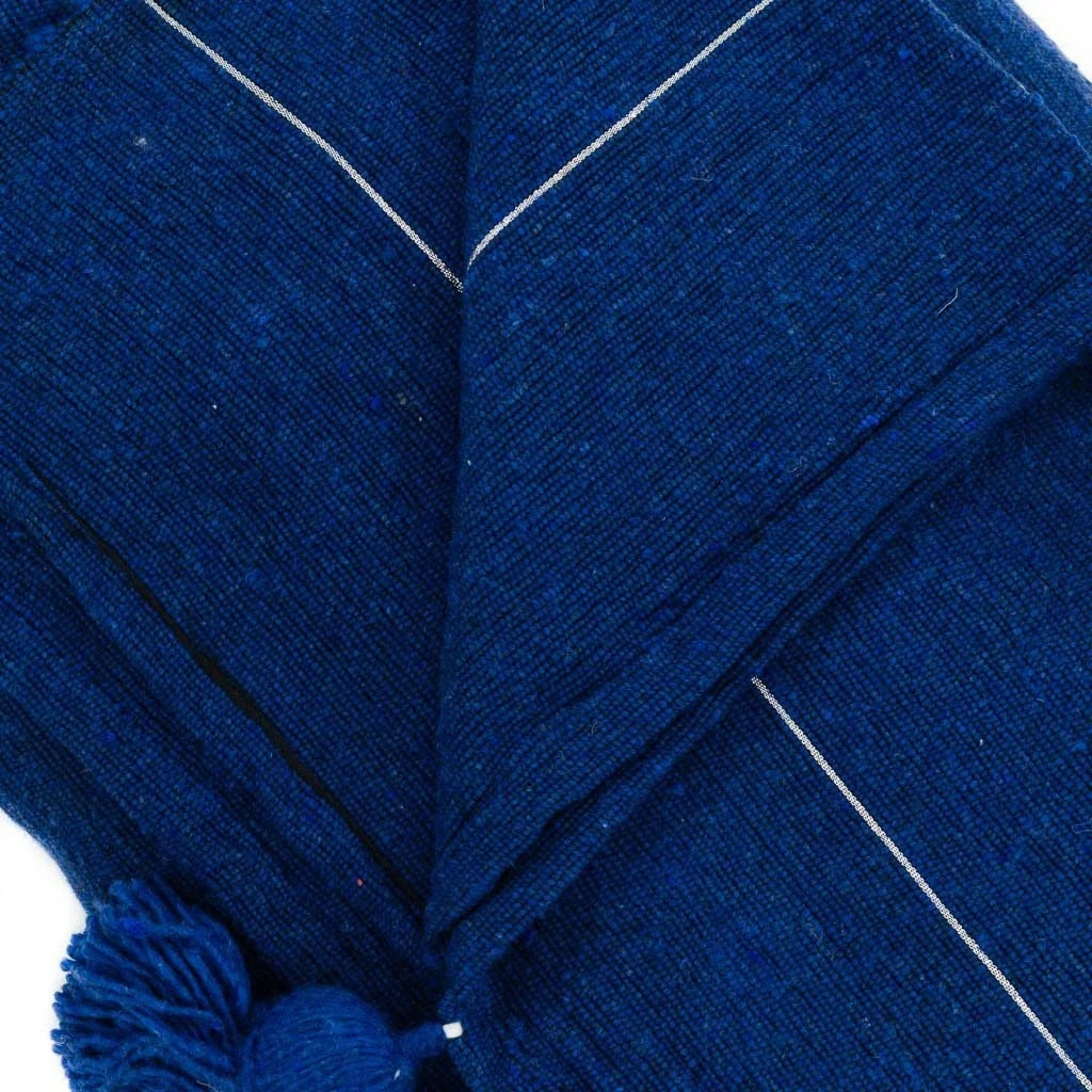 Blue & Silver Moroccan Pom Pom Blanket