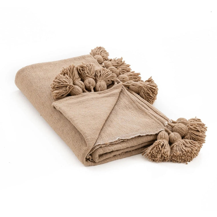 Braune Marokkanische Pom-Pom-Decke