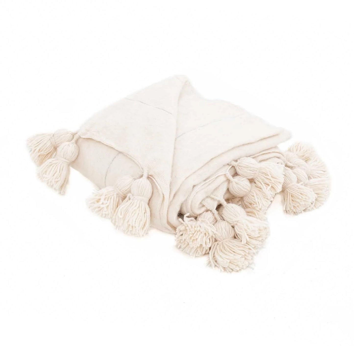 Natural & Silver Moroccan Pom Pom Blanket