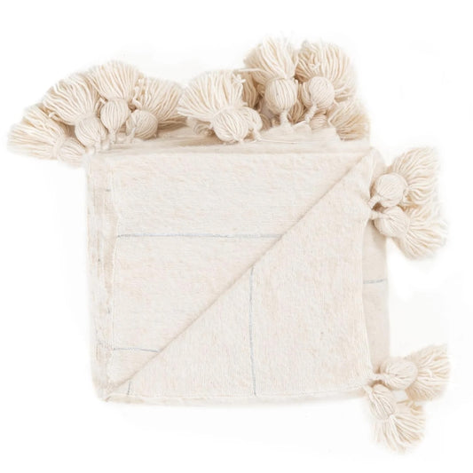 Natural & Silver Moroccan Pom Pom Blanket