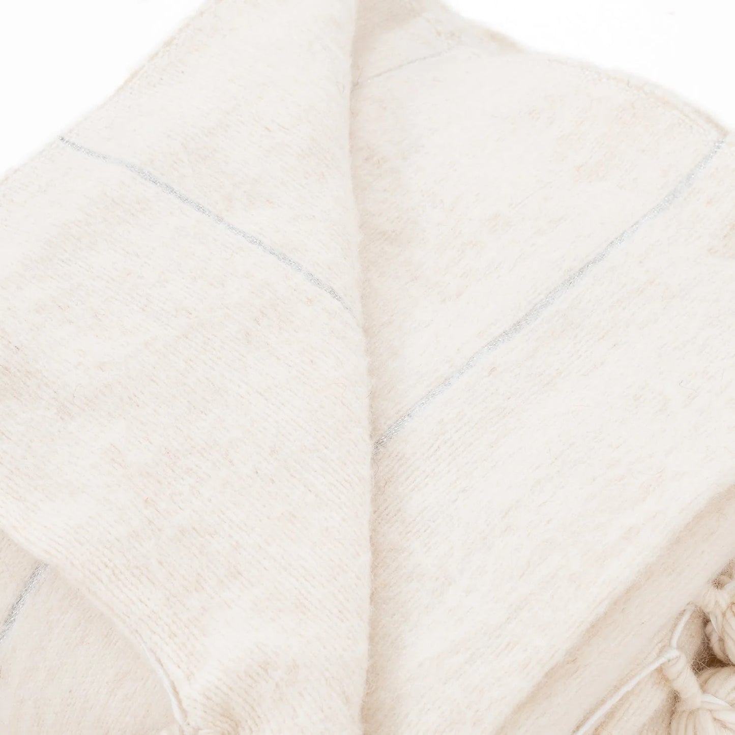 Natural & Silver Moroccan Pom Pom Blanket