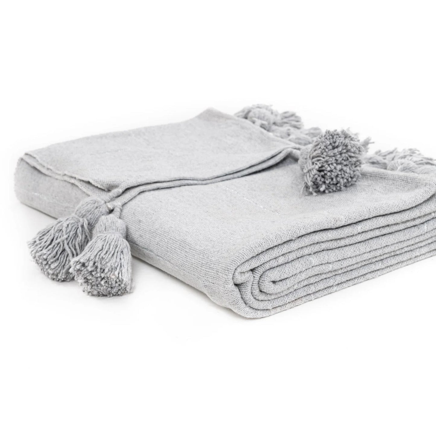 Gray & Silver Moroccan Pom Pom Blanket