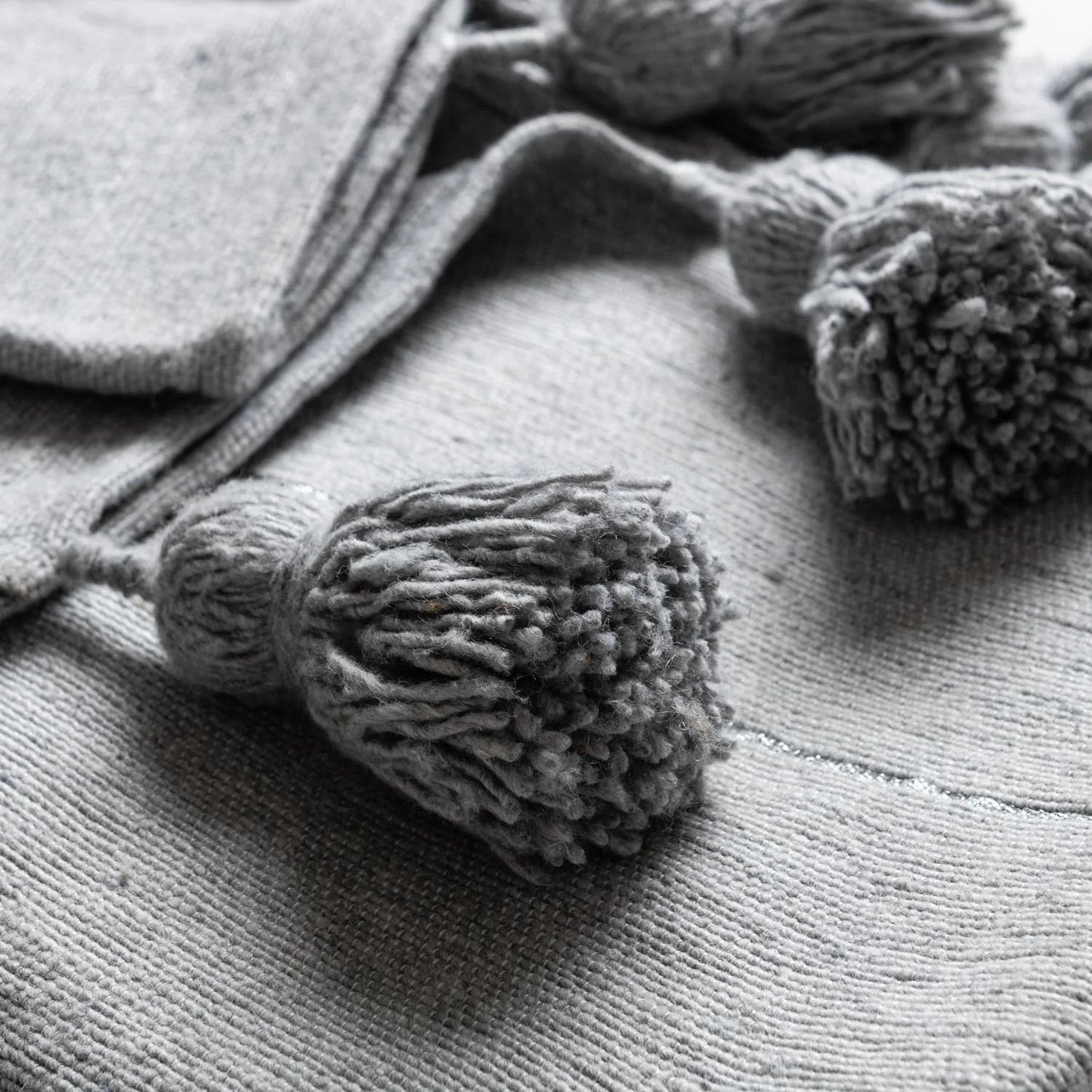 Gray & Silver Moroccan Pom Pom Blanket