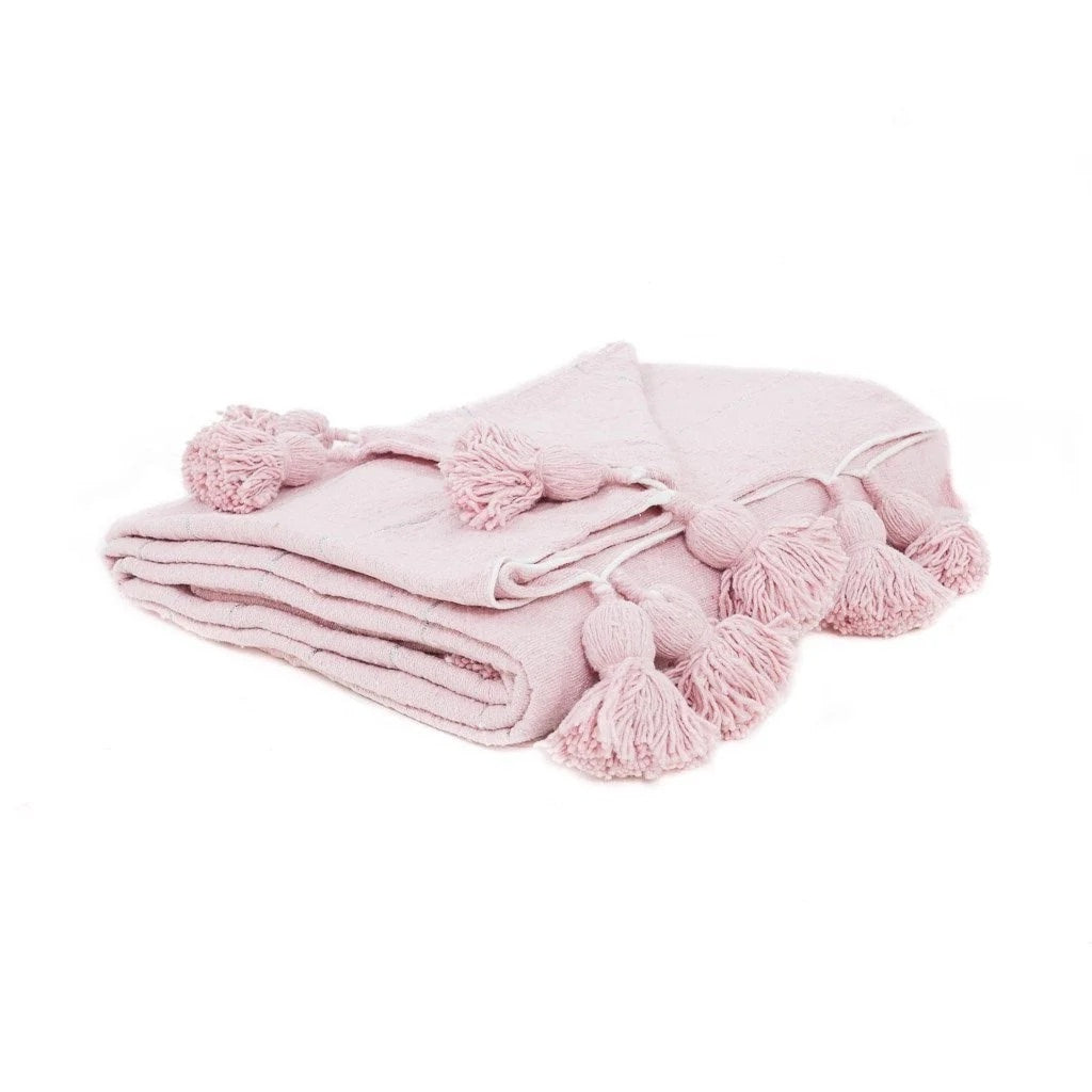 Pink & Silver Moroccan Pom Pom Blanket