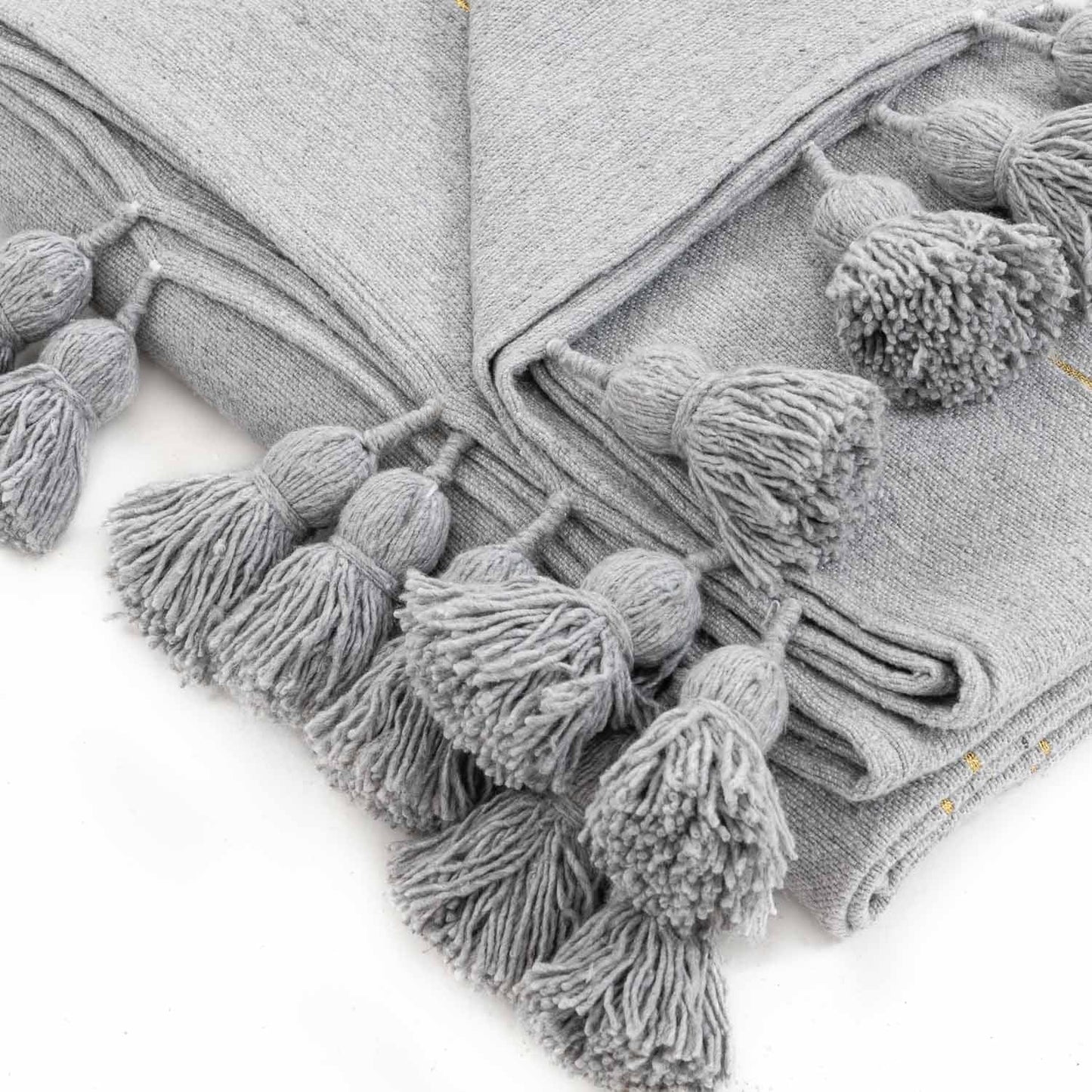 Gray & Gold Moroccan Pom Pom Blanket