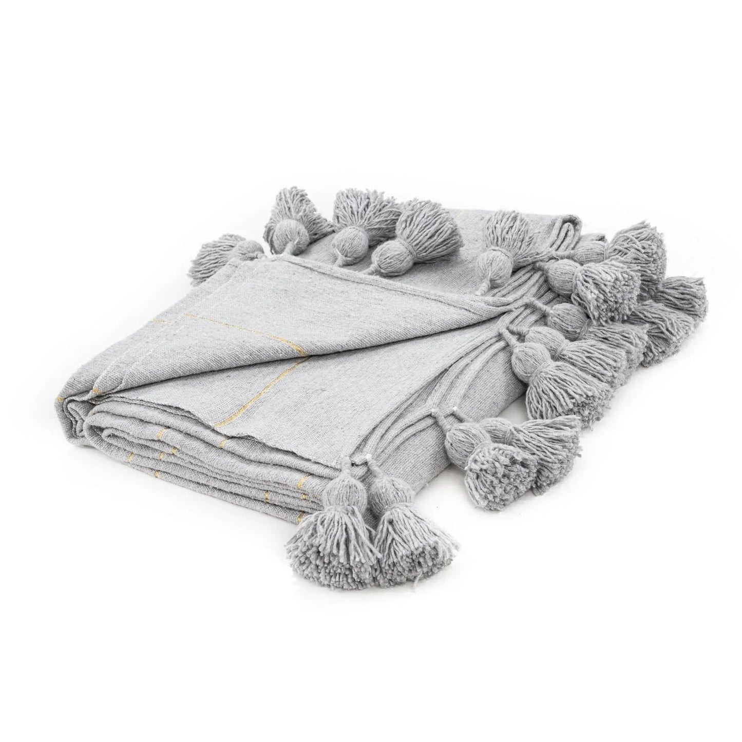 Gray & Gold Moroccan Pom Pom Blanket