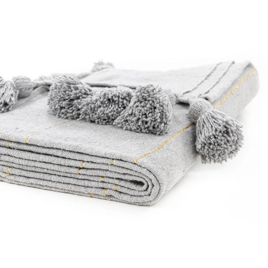 Gray & Gold Moroccan Pom Pom Blanket