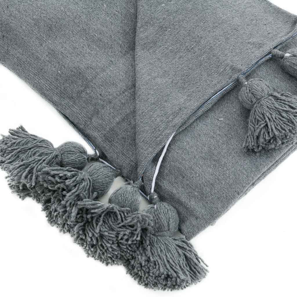 Gray Moroccan Pom Pom Blanket