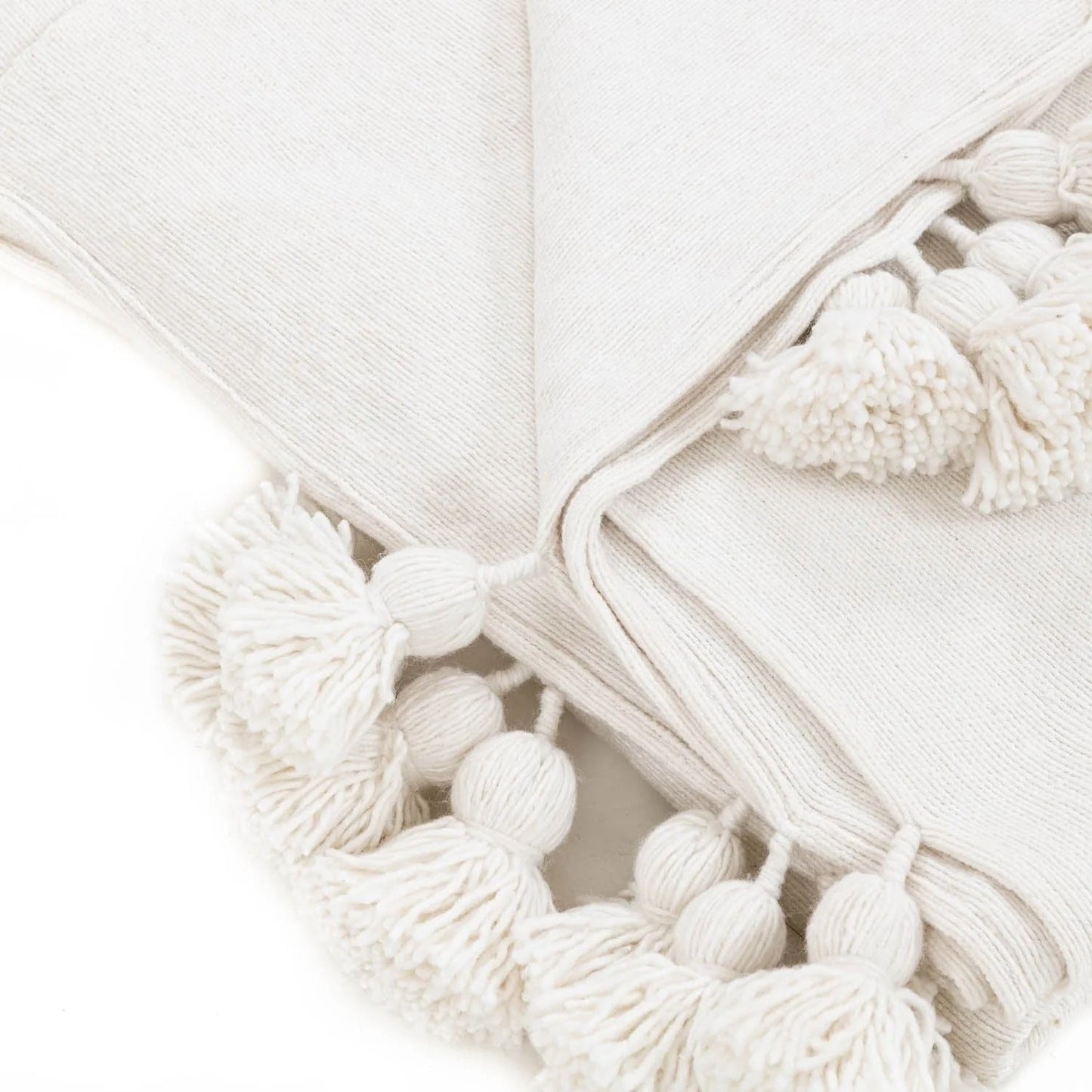 White Moroccan Pom Pom Blanket