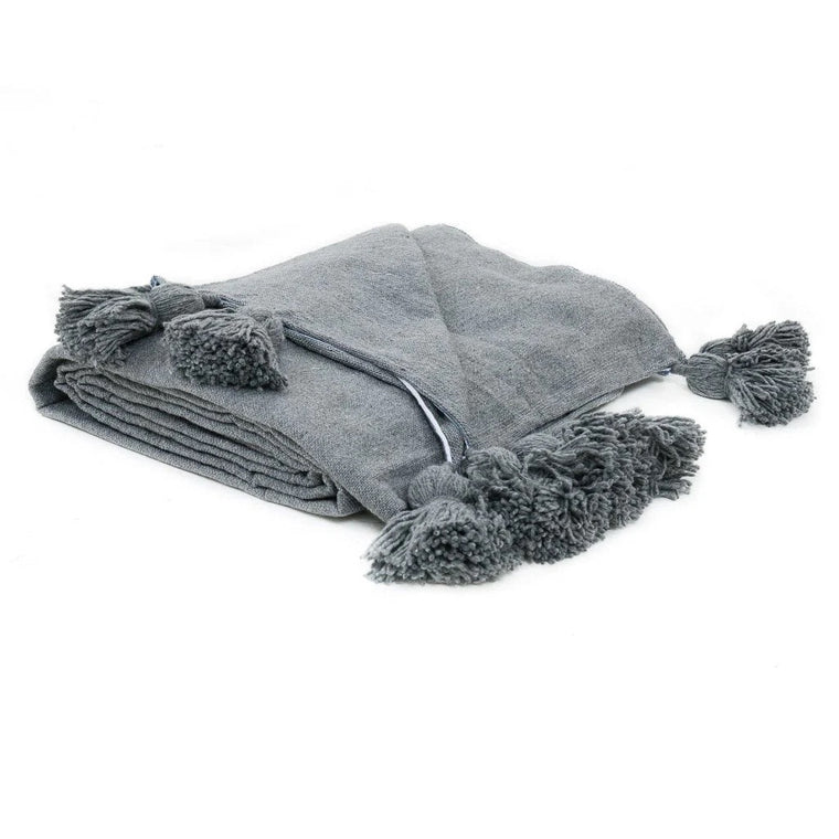 Graue marokkanische Pom-Pom-Decke