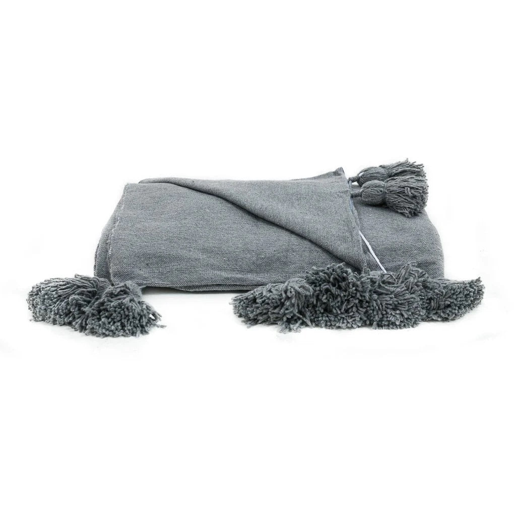 Gray Moroccan Pom Pom Blanket