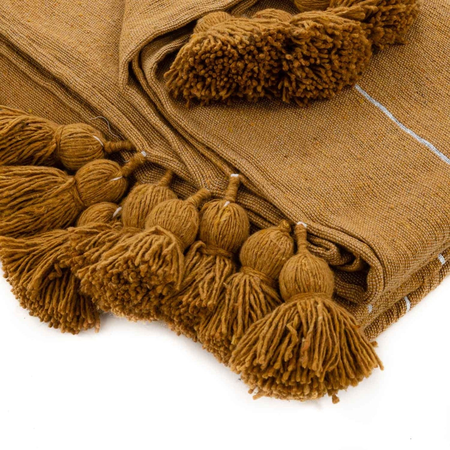 Camel & Silver Moroccan Pom Pom Blanket