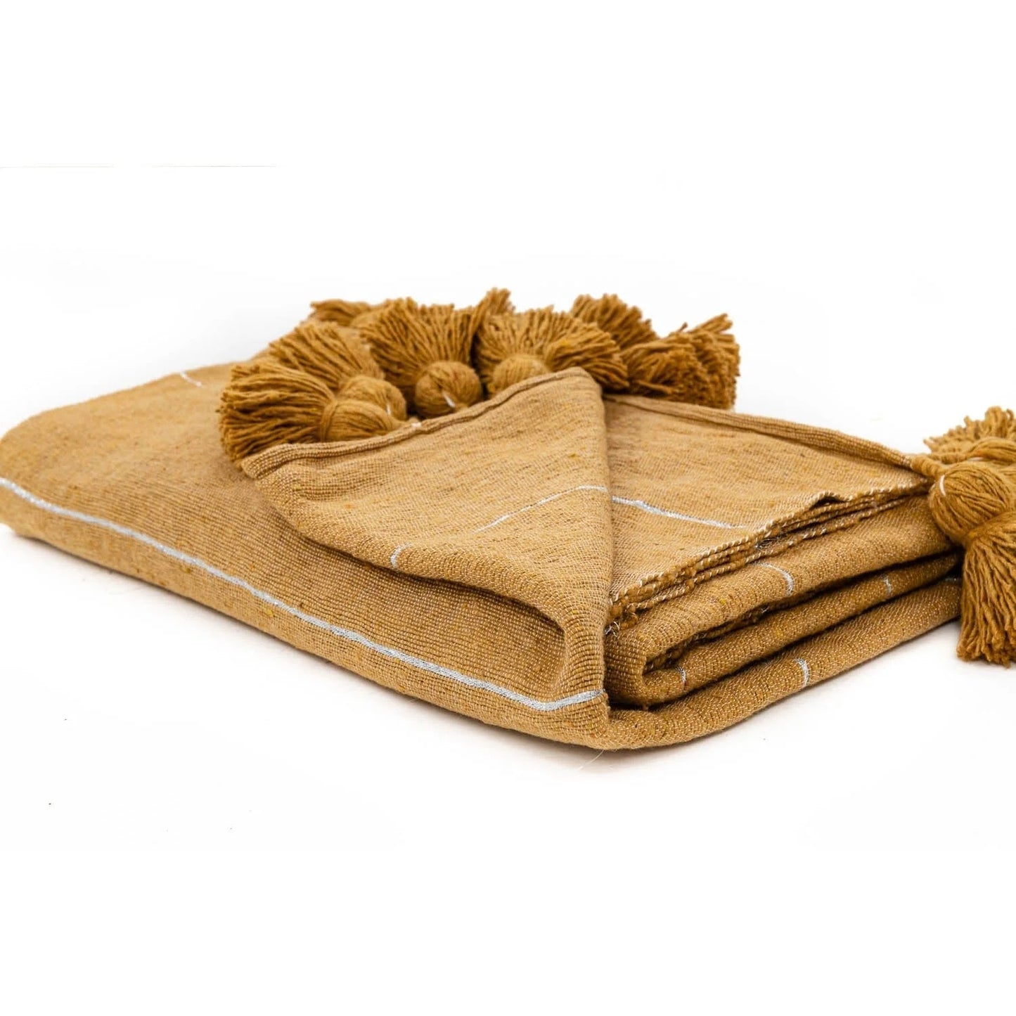 Camel & Silver Moroccan Pom Pom Blanket