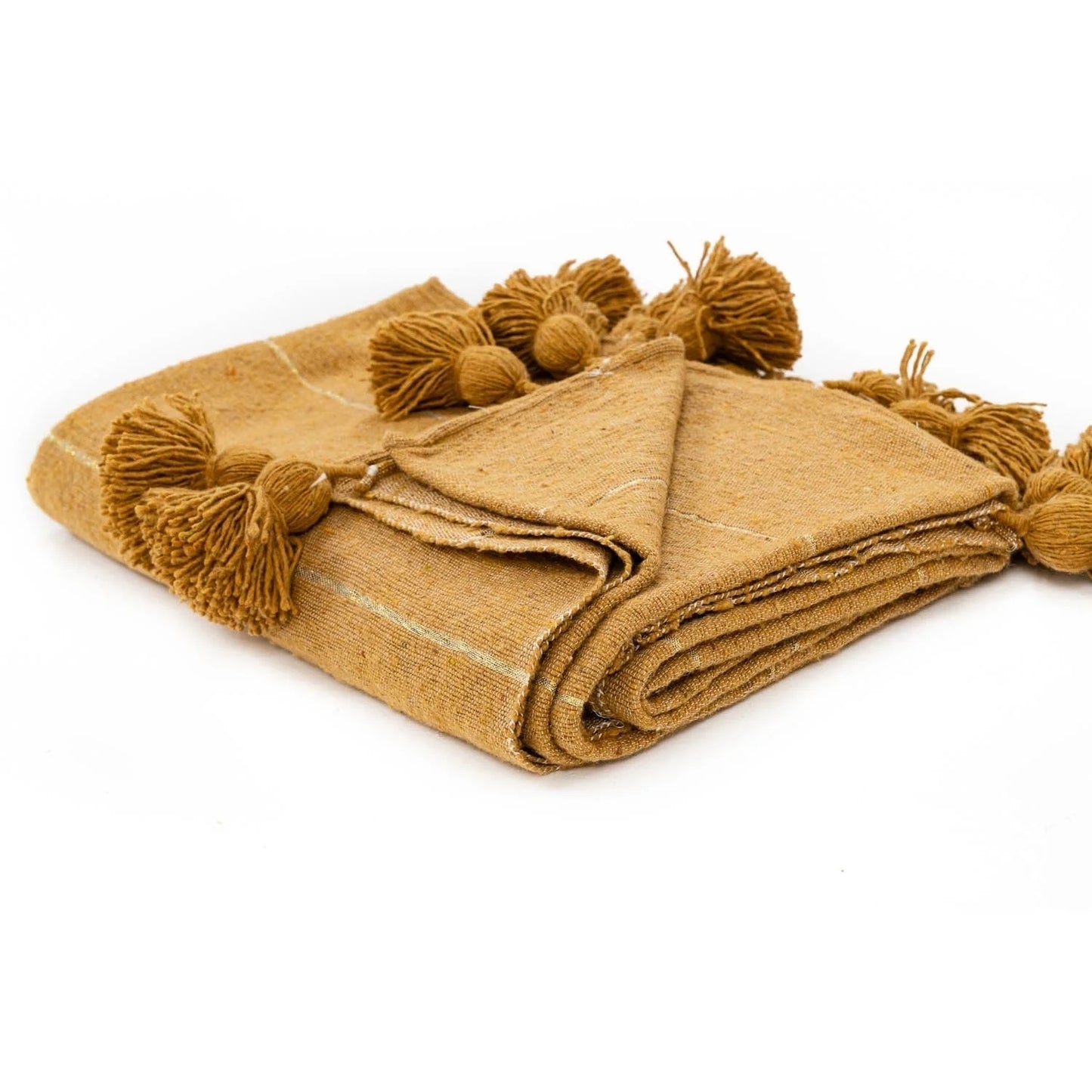 Camel & Gold Moroccan Pom Pom Blanket