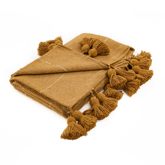 Camel & Gold Moroccan Pom Pom Blanket
