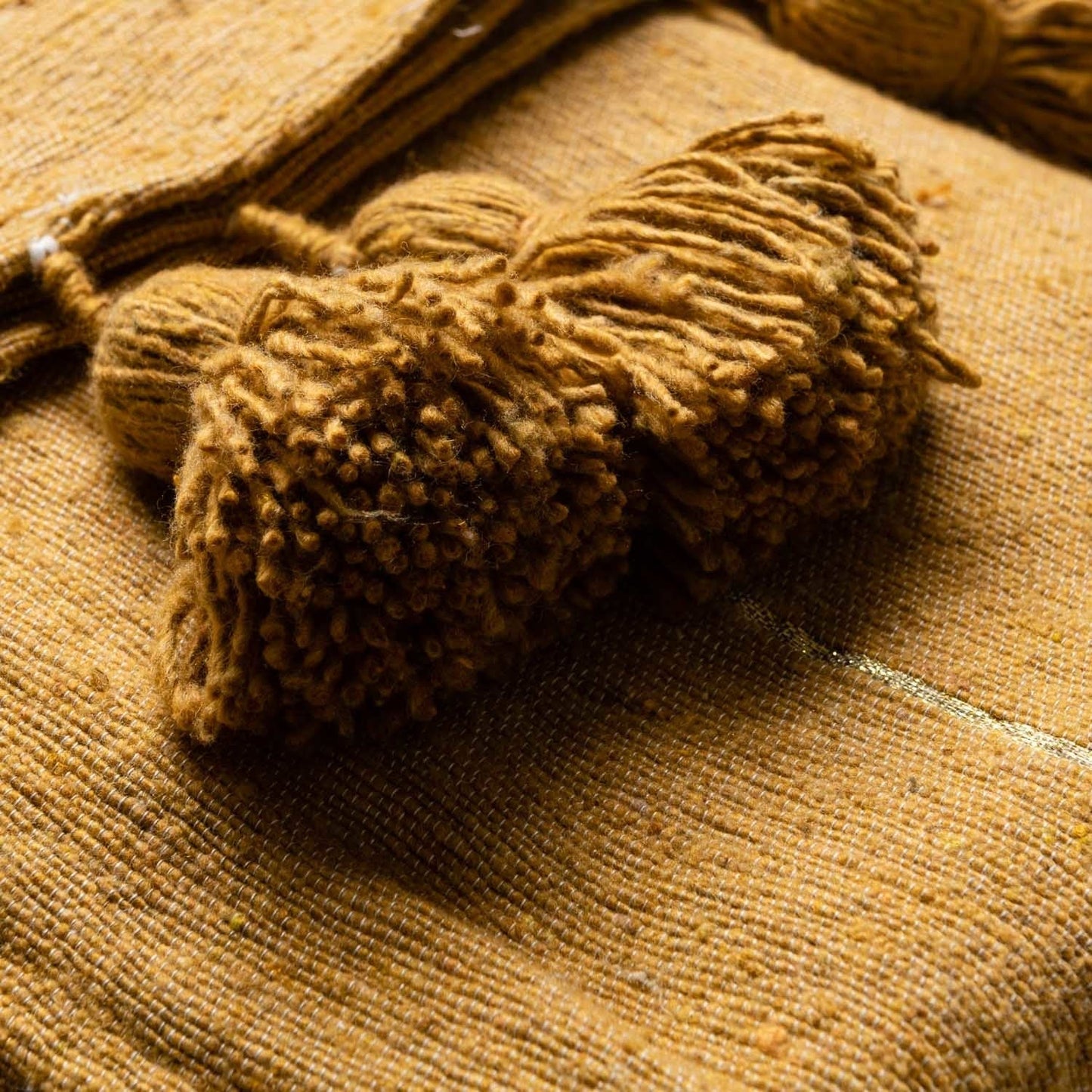 Camel & Gold Moroccan Pom Pom Blanket